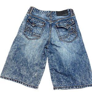 Rocawear Shorts Men 30W/31Wx13LBlue Acidwash Crease Hip Hop Y2K Button Flap‎